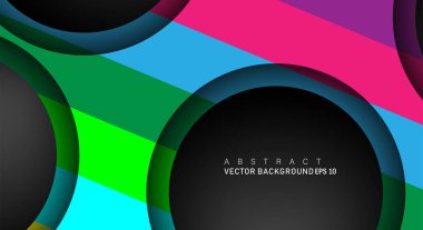 Metin ve arka plan tasarımları için siyah uzay çemberindeki katmanları çakışan renkli geometrik vektör arka planlar