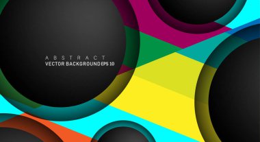 Metin ve arka plan tasarımları için siyah uzay çemberindeki katmanları çakışan renkli geometrik vektör arka planlar