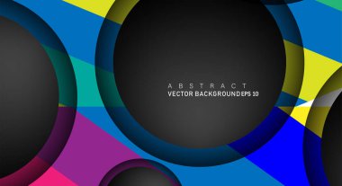Metin ve arka plan tasarımları için siyah uzay çemberindeki katmanları çakışan renkli geometrik vektör arka planlar
