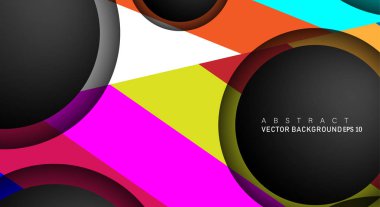 Metin ve arka plan tasarımları için siyah uzay çemberindeki katmanları çakışan renkli geometrik vektör arka planlar