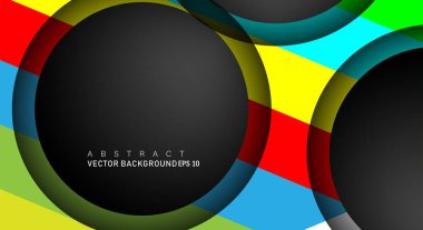 Metin ve arka plan tasarımları için siyah uzay çemberindeki katmanları çakışan renkli geometrik vektör arka planlar