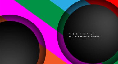 Metin ve arka plan tasarımları için siyah uzay çemberindeki katmanları çakışan renkli geometrik vektör arka planlar