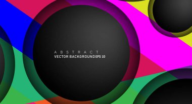 Metin ve arka plan tasarımları için siyah uzay çemberindeki katmanları çakışan renkli geometrik vektör arka planlar