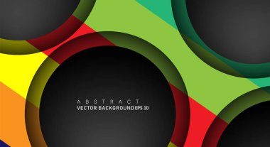 Metin ve arka plan tasarımları için siyah uzay çemberindeki katmanları çakışan renkli geometrik vektör arka planlar