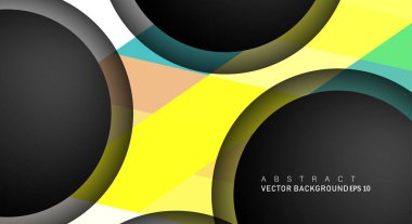 Metin ve arka plan tasarımları için siyah uzay çemberindeki katmanları çakışan renkli geometrik vektör arka planlar