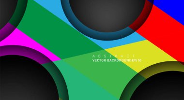 Metin ve arka plan tasarımları için siyah uzay çemberindeki katmanları çakışan renkli geometrik vektör arka planlar