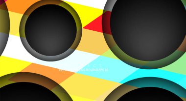 Metin ve arka plan tasarımları için siyah uzay çemberindeki katmanları çakışan renkli geometrik vektör arka planlar