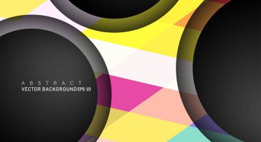 Metin ve arka plan tasarımları için siyah uzay çemberindeki katmanları çakışan renkli geometrik vektör arka planlar
