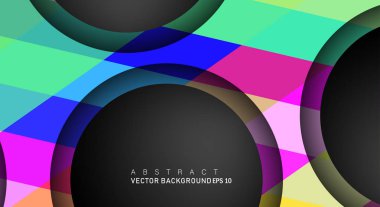 Metin ve arka plan tasarımları için siyah uzay çemberindeki katmanları çakışan renkli geometrik vektör arka planlar