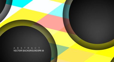 Metin ve arka plan tasarımları için siyah uzay çemberindeki katmanları çakışan renkli geometrik vektör arka planlar