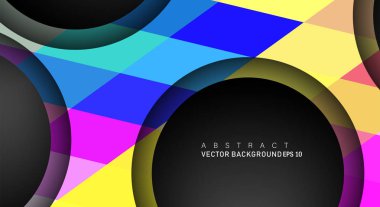Metin ve arka plan tasarımları için siyah uzay çemberindeki katmanları çakışan renkli geometrik vektör arka planlar