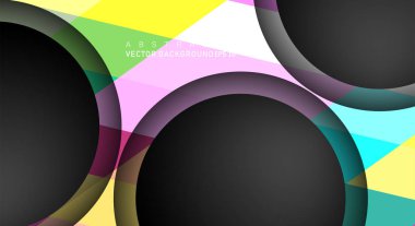 Metin ve arka plan tasarımları için siyah uzay çemberindeki katmanları çakışan renkli geometrik vektör arka planlar