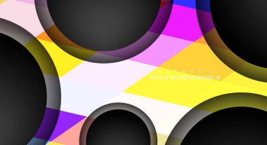 Metin ve arka plan tasarımları için siyah uzay çemberindeki katmanları çakışan renkli geometrik vektör arka planlar