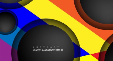 Metin ve arka plan tasarımları için siyah uzay çemberindeki katmanları çakışan renkli geometrik vektör arka planlar