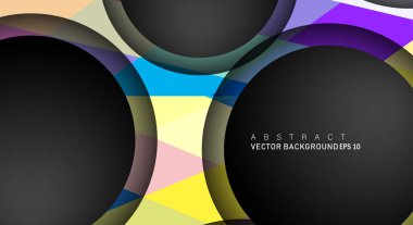 Metin ve arka plan tasarımları için siyah uzay çemberindeki katmanları çakışan renkli geometrik vektör arka planlar