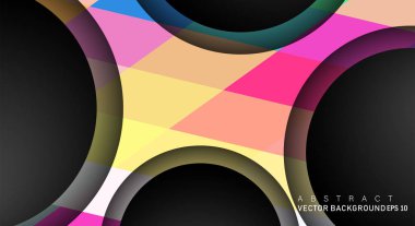 Metin ve arka plan tasarımları için siyah uzay çemberindeki katmanları çakışan renkli geometrik vektör arka planlar