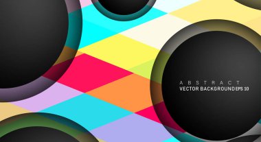 Metin ve arka plan tasarımları için siyah uzay çemberindeki katmanları çakışan renkli geometrik vektör arka planlar