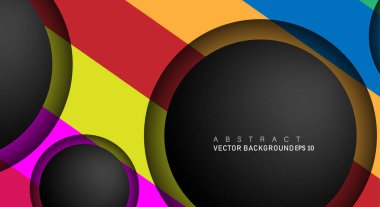 Metin ve arka plan tasarımları için siyah uzay çemberindeki katmanları çakışan renkli geometrik vektör arka planlar