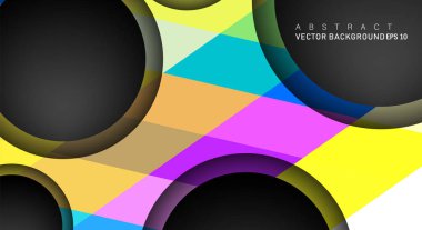 Metin ve arka plan tasarımları için siyah uzay çemberindeki katmanları çakışan renkli geometrik vektör arka planlar