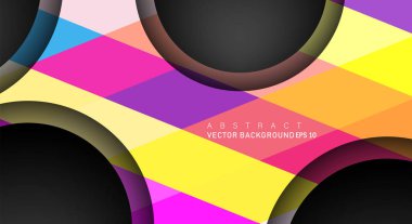 Metin ve arka plan tasarımları için siyah uzay çemberindeki katmanları çakışan renkli geometrik vektör arka planlar