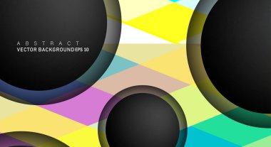 Metin ve arka plan tasarımları için siyah uzay çemberindeki katmanları çakışan renkli geometrik vektör arka planlar