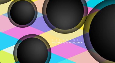 Metin ve arka plan tasarımları için siyah uzay çemberindeki katmanları çakışan renkli geometrik vektör arka planlar