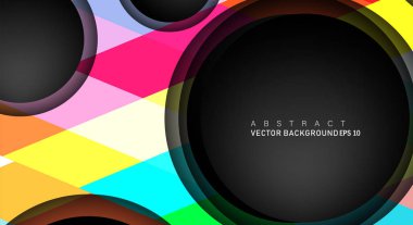 Metin ve arka plan tasarımları için siyah uzay çemberindeki katmanları çakışan renkli geometrik vektör arka planlar