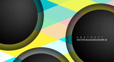 Metin ve arka plan tasarımları için siyah uzay çemberindeki katmanları çakışan renkli geometrik vektör arka planlar