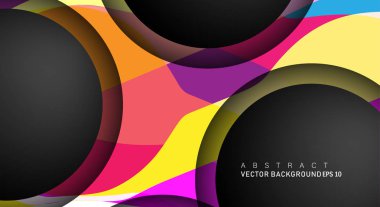 Metin ve arka plan tasarımları için siyah uzay çemberindeki katmanları çakışan renkli geometrik vektör arka planlar