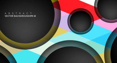 Metin ve arka plan tasarımları için siyah uzay çemberindeki katmanları çakışan renkli geometrik vektör arka planlar