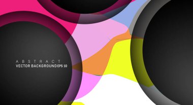 Metin ve arka plan tasarımları için siyah uzay çemberindeki katmanları çakışan renkli geometrik vektör arka planlar