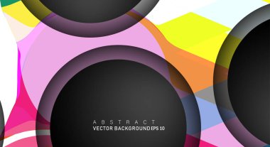 Metin ve arka plan tasarımları için siyah uzay çemberindeki katmanları çakışan renkli geometrik vektör arka planlar