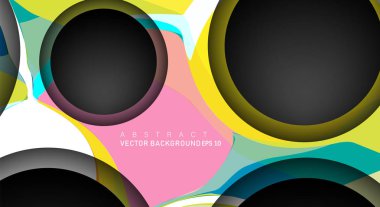 Metin ve arka plan tasarımları için siyah uzay çemberindeki katmanları çakışan renkli geometrik vektör arka planlar