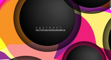 Metin ve arka plan tasarımları için siyah uzay çemberindeki katmanları çakışan renkli geometrik vektör arka planlar