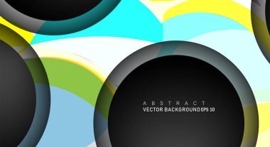 Metin ve arka plan tasarımları için siyah uzay çemberindeki katmanları çakışan renkli geometrik vektör arka planlar