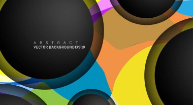 Metin ve arka plan tasarımları için siyah uzay çemberindeki katmanları çakışan renkli geometrik vektör arka planlar