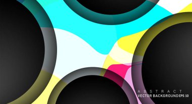 Metin ve arka plan tasarımları için siyah uzay çemberindeki katmanları çakışan renkli geometrik vektör arka planlar