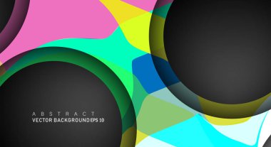 Metin ve arka plan tasarımları için siyah uzay çemberindeki katmanları çakışan renkli geometrik vektör arka planlar