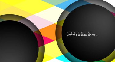 Metin ve arka plan tasarımları için siyah uzay çemberindeki katmanları çakışan renkli geometrik vektör arka planlar