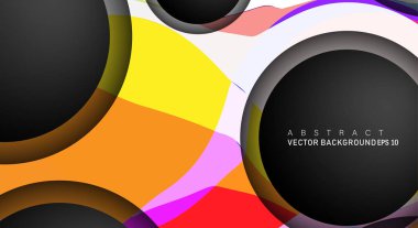 Metin ve arka plan tasarımları için siyah uzay çemberindeki katmanları çakışan renkli geometrik vektör arka planlar