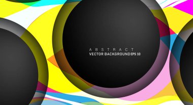 Metin ve arka plan tasarımları için siyah uzay çemberindeki katmanları çakışan renkli geometrik vektör arka planlar