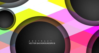 Metin ve arka plan tasarımları için siyah uzay çemberindeki katmanları çakışan renkli geometrik vektör arka planlar