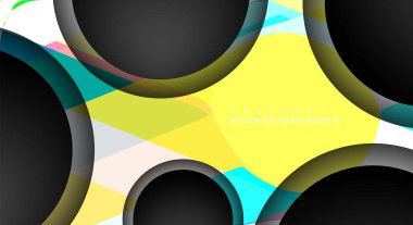 Metin ve arka plan tasarımları için siyah uzay çemberindeki katmanları çakışan renkli geometrik vektör arka planlar