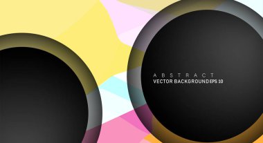 Metin ve arka plan tasarımları için siyah uzay çemberindeki katmanları çakışan renkli geometrik vektör arka planlar