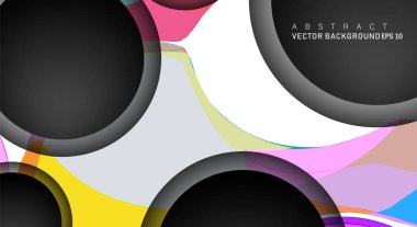 Metin ve arka plan tasarımları için siyah uzay çemberindeki katmanları çakışan renkli geometrik vektör arka planlar