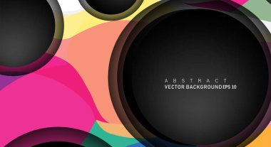 Metin ve arka plan tasarımları için siyah uzay çemberindeki katmanları çakışan renkli geometrik vektör arka planlar