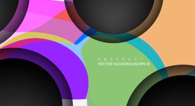 Metin ve arka plan tasarımları için siyah uzay çemberindeki katmanları çakışan renkli geometrik vektör arka planlar