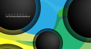 Metin ve arka plan tasarımları için siyah uzay çemberindeki katmanları çakışan renkli geometrik vektör arka planlar