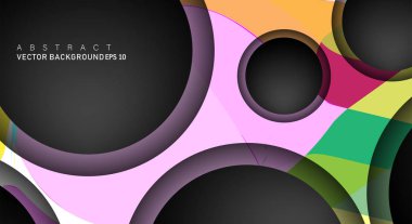 Metin ve arka plan tasarımları için siyah uzay çemberindeki katmanları çakışan renkli geometrik vektör arka planlar
