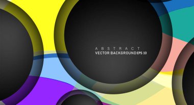 Metin ve arka plan tasarımları için siyah uzay çemberindeki katmanları çakışan renkli geometrik vektör arka planlar